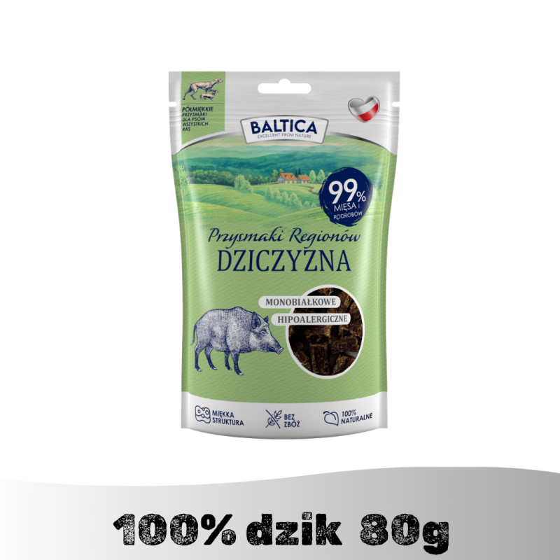 Półmiękkie przysmaki monobiałkowe z dzika dla psa