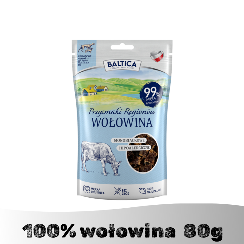 Półmiękkie przysmaki monobiałkowe z wołowiny dla psa