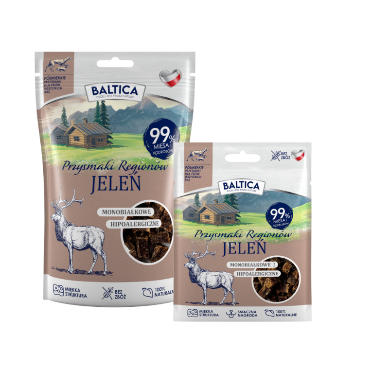 Półmiękkie przysmaki monobiałkowe z jelenia dla psa